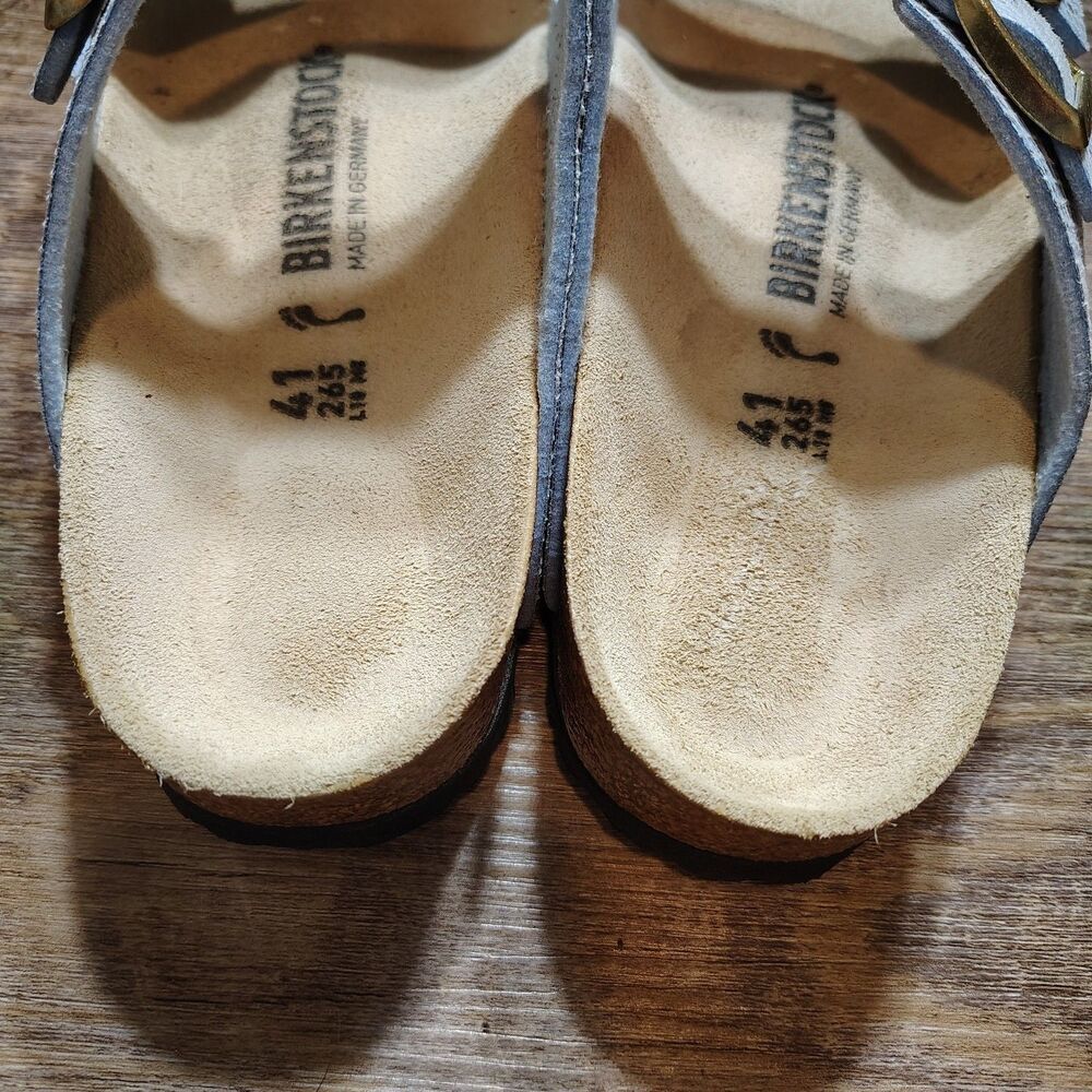 Birkenstock Arizona Sandals 41 EU / 10 US Blue Shiny Python Two Strap Slides - Picture 6 of 11